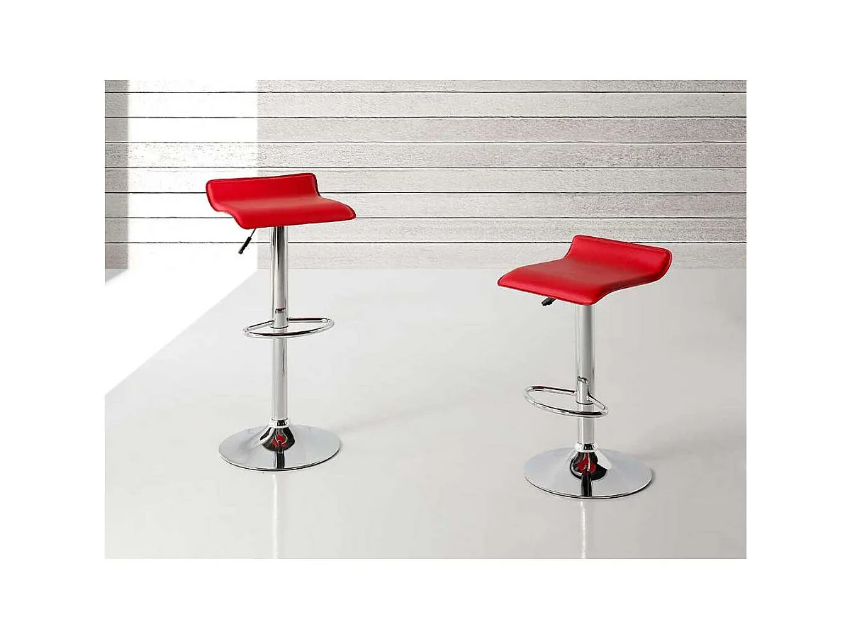 Pack de 2 taburetes elevables Agata en polipiel rojo, 38 x 39,5 x 64/85 cm (largo x ancho