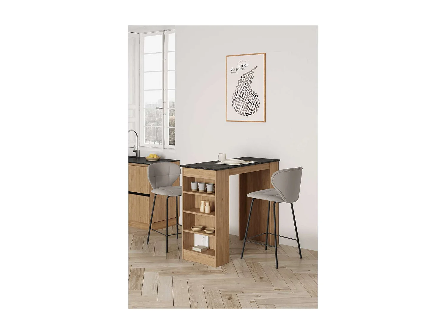 Pack de 2 taburetes modelo Fauna tapizado en polipiel beige, 94cm(alto) 45cm(ancho) 52cm (