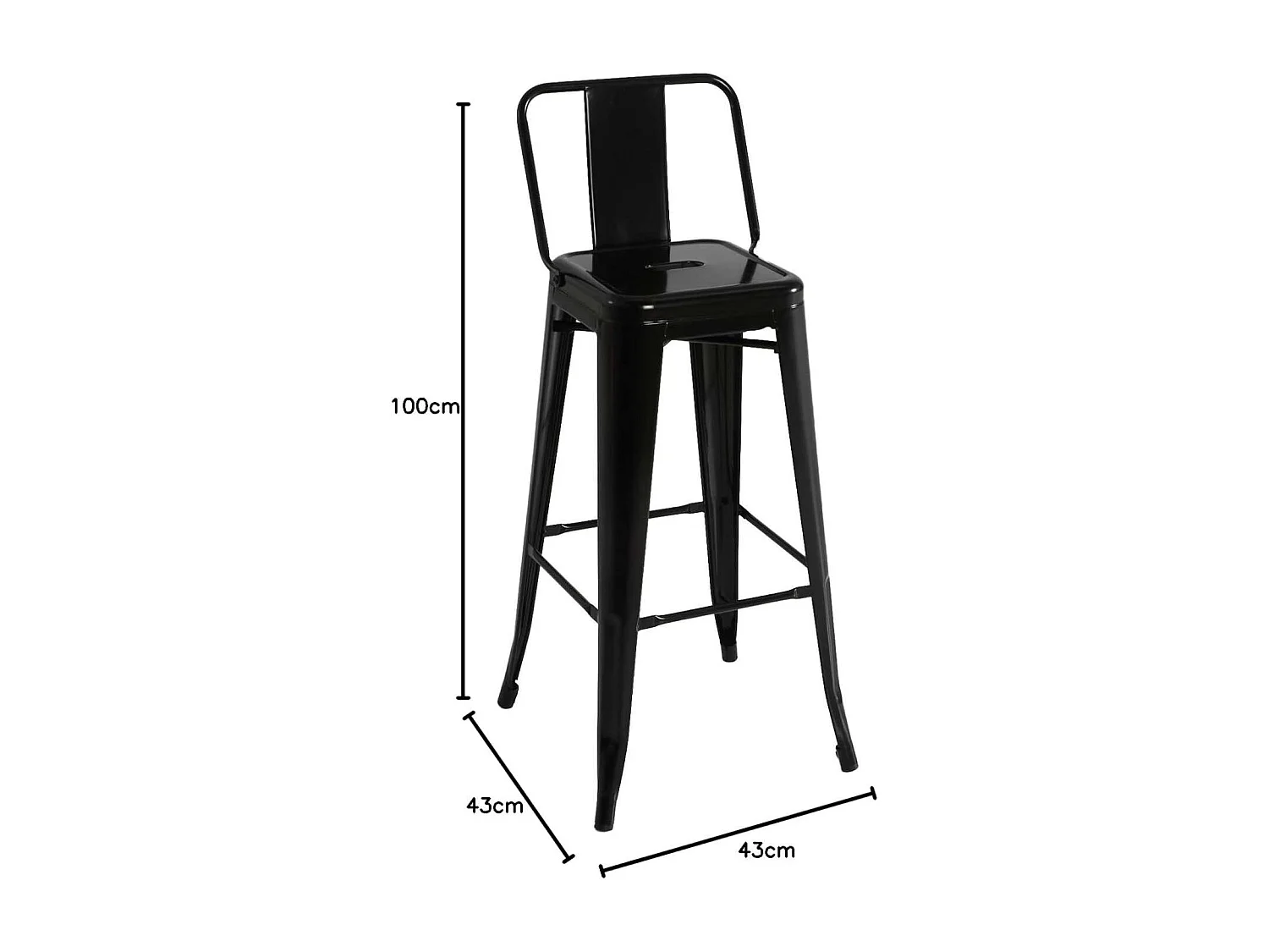Taburete de metal con respaldo acabado negro, 100 cm(alto)43 cm(ancho)43 cm(largo)