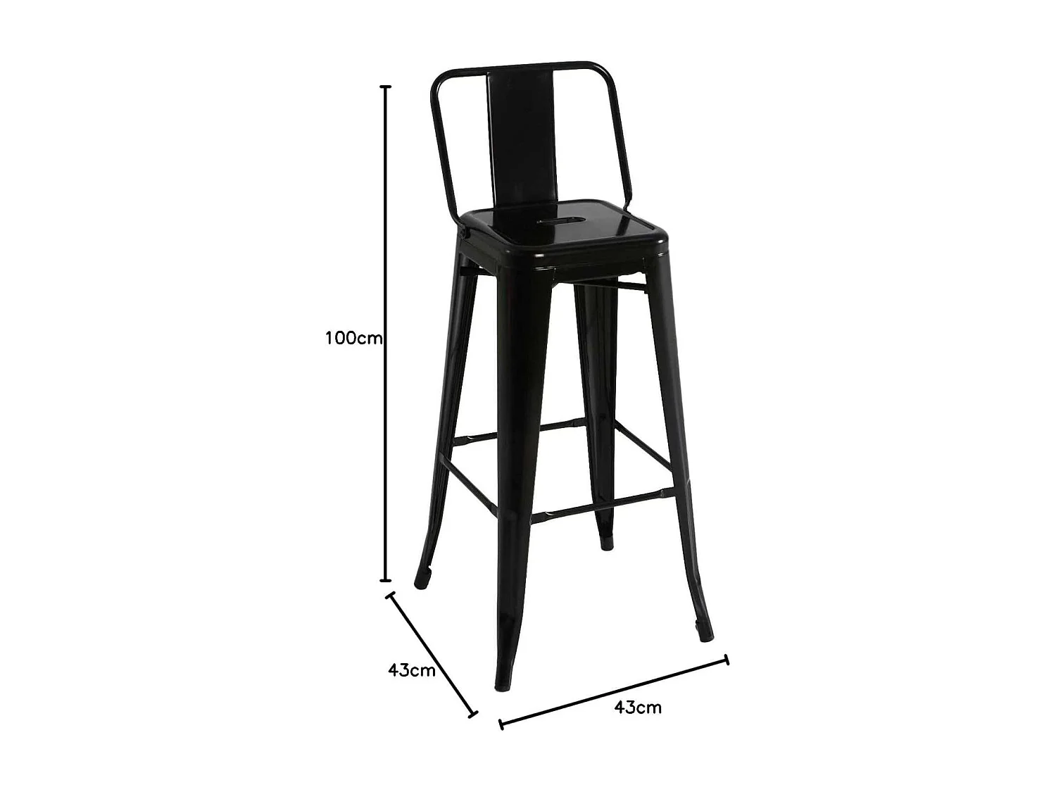 Taburete de metal con respaldo acabado negro, 100 cm(alto)43 cm(ancho)43 cm(largo)