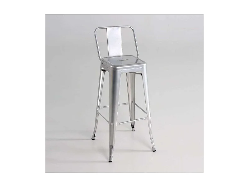 Taburete de metal con respaldo acabado plata, 100 cm(alto)43 cm(ancho)43 cm(largo)