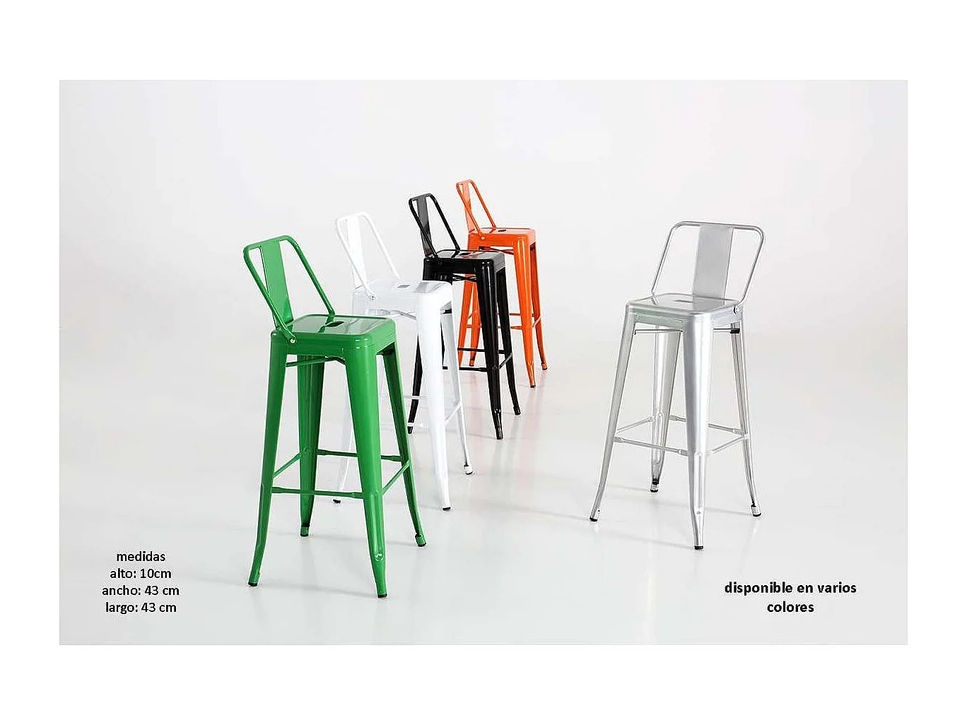 Taburete de metal con respaldo acabado plata, 100 cm(alto)43 cm(ancho)43 cm(largo)