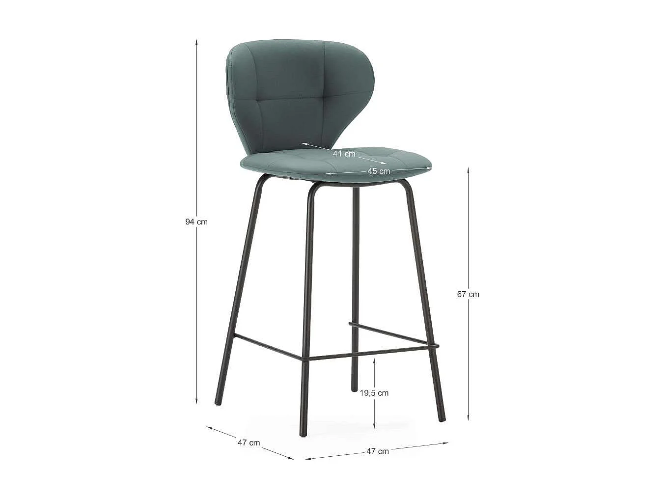 Pack de 2 taburetes modelo Fauna tapizado en polipiel verde, 94cm(alto) 45cm(ancho) 52cm (