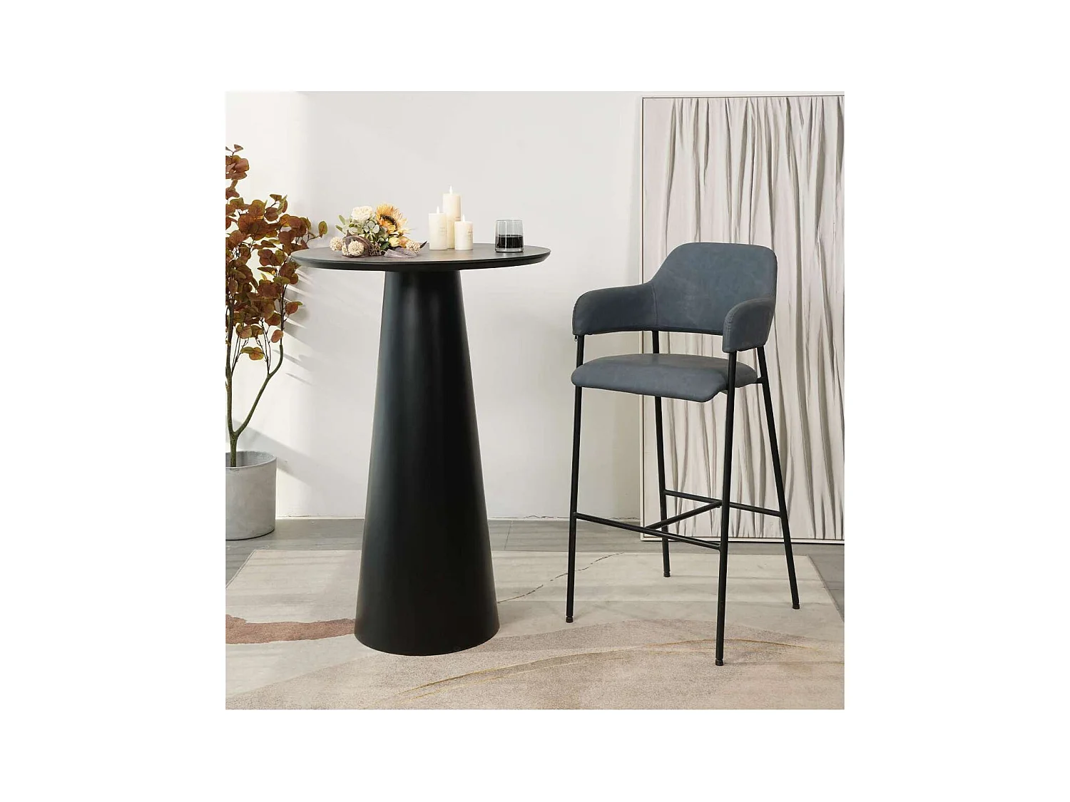 Pack 2 taburetes Adra tapizado en polipiel azul marino, 106cm(alto) 49cm(ancho) 51cm(largo