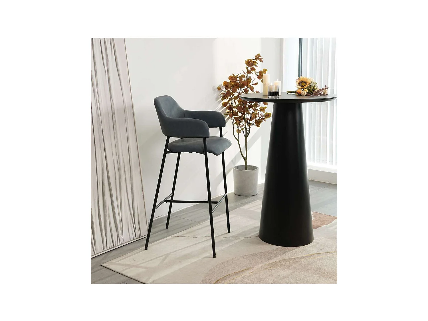 Pack 2 taburetes Adra tapizado en polipiel azul marino, 106cm(alto) 49cm(ancho) 51cm(largo