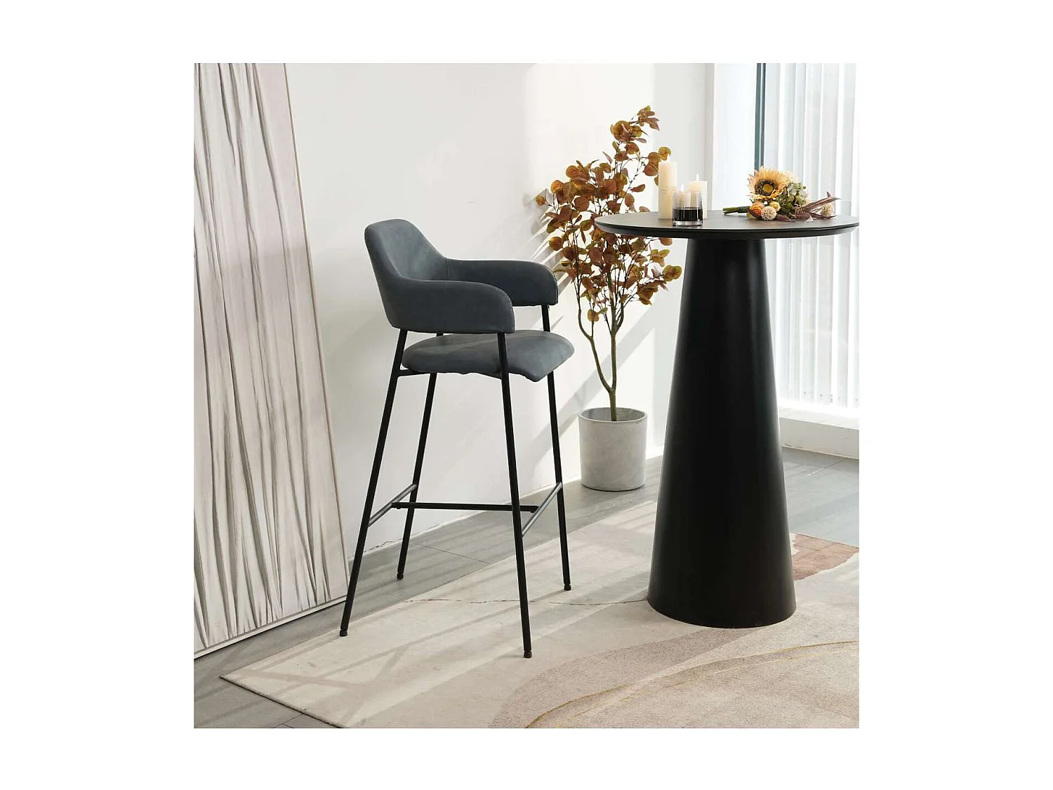 Pack 2 taburetes Adra tapizado en polipiel azul marino, 106cm(alto) 49cm(ancho) 51cm(largo