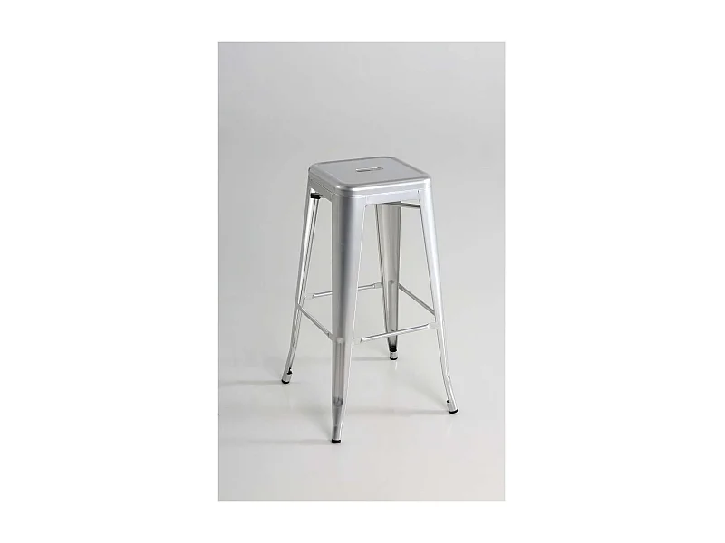 Pack de 4 taburetes de metal apilable acabado plata, 31 cm(ancho) 76.5 cm(altura) 31 cm(fo