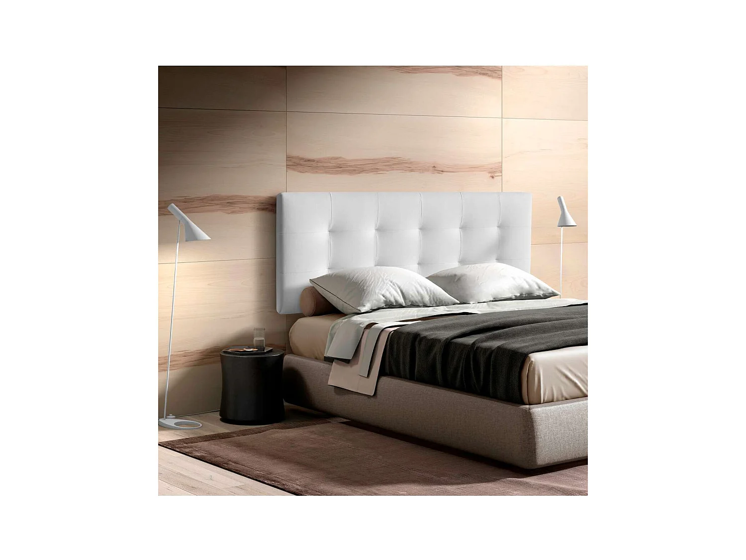 Cabecero Mila para colchón de 135/140cm tapizado en blanco, 150cm(ancho) 60cm(alto) 9cm(f