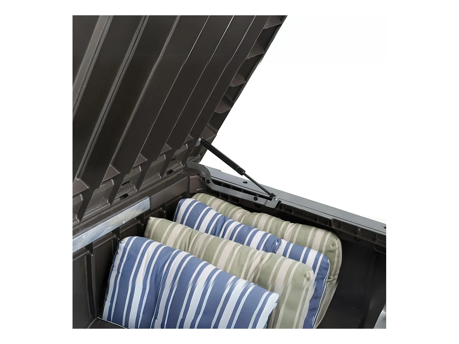 Baúl de exterior "Rock" de resina con efecto madera, amplio, 155 x 72,4 cm, 64,4 cm de alto.