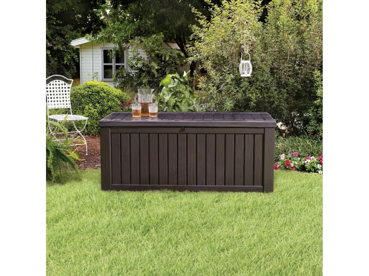 Baule in resina da esterno "Rock" effetto legno capiente cm 155x72,4 64,4h