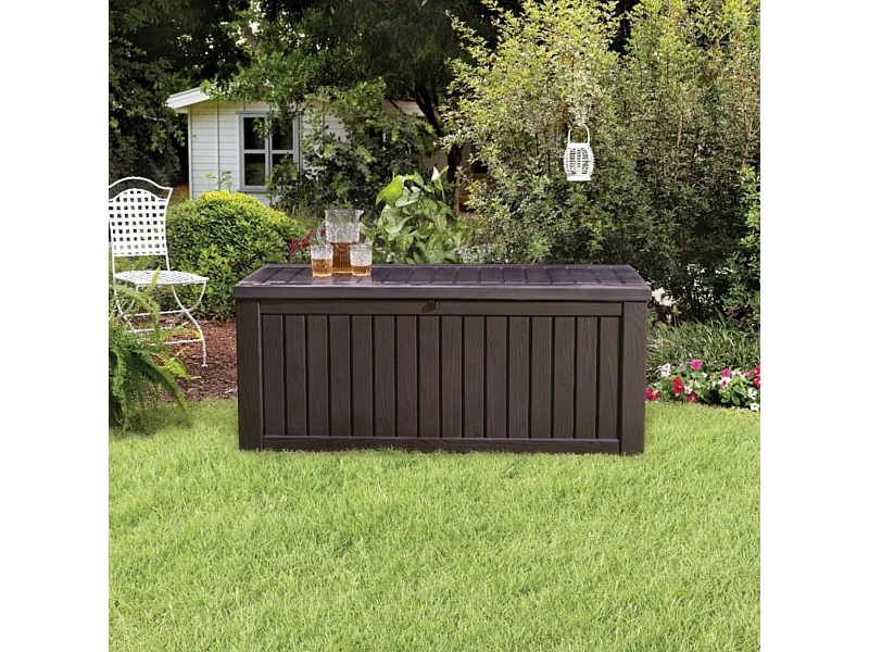 "Rock" Outdoor-Harztruhe mit Holzeffekt, geräumig 155x72,4 cm 64,4h