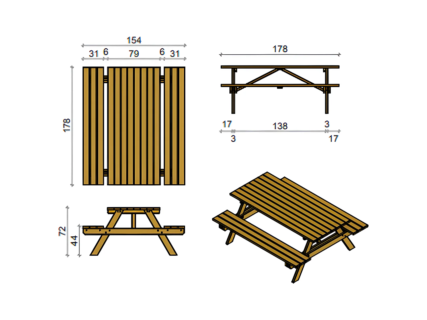 Tavolo da esterno "Easy" in legno di pino trattato in autoclave cm 178x154 72h