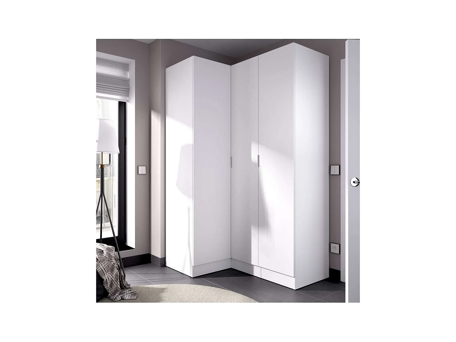 Armario ropero rincón puertas abatibles Jaén IV acabado blanco, 184 cm(alto)133 cm(ancho