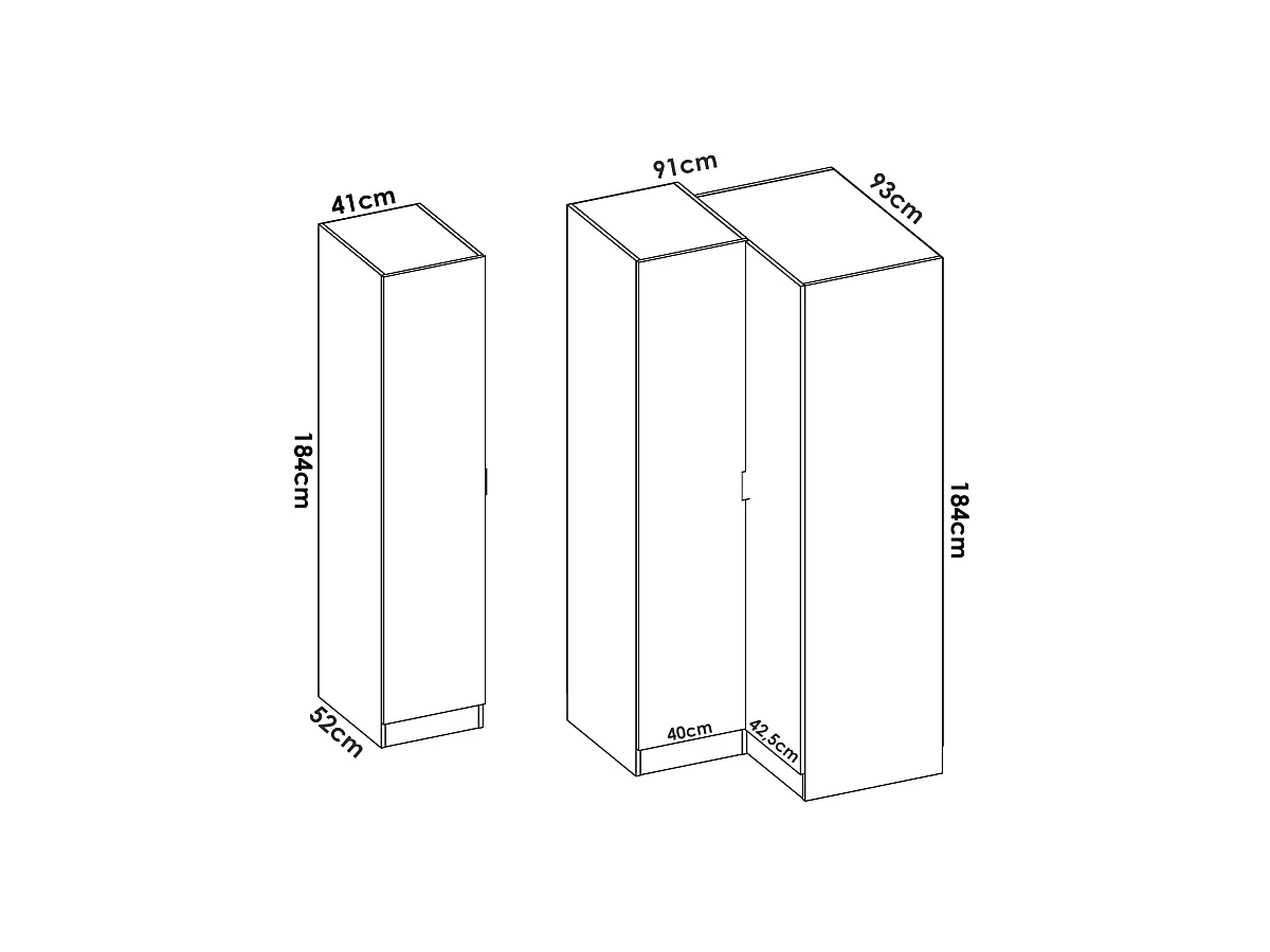 Armario ropero rincón puertas abatibles Jaén IV acabado blanco, 184 cm(alto)133 cm(ancho