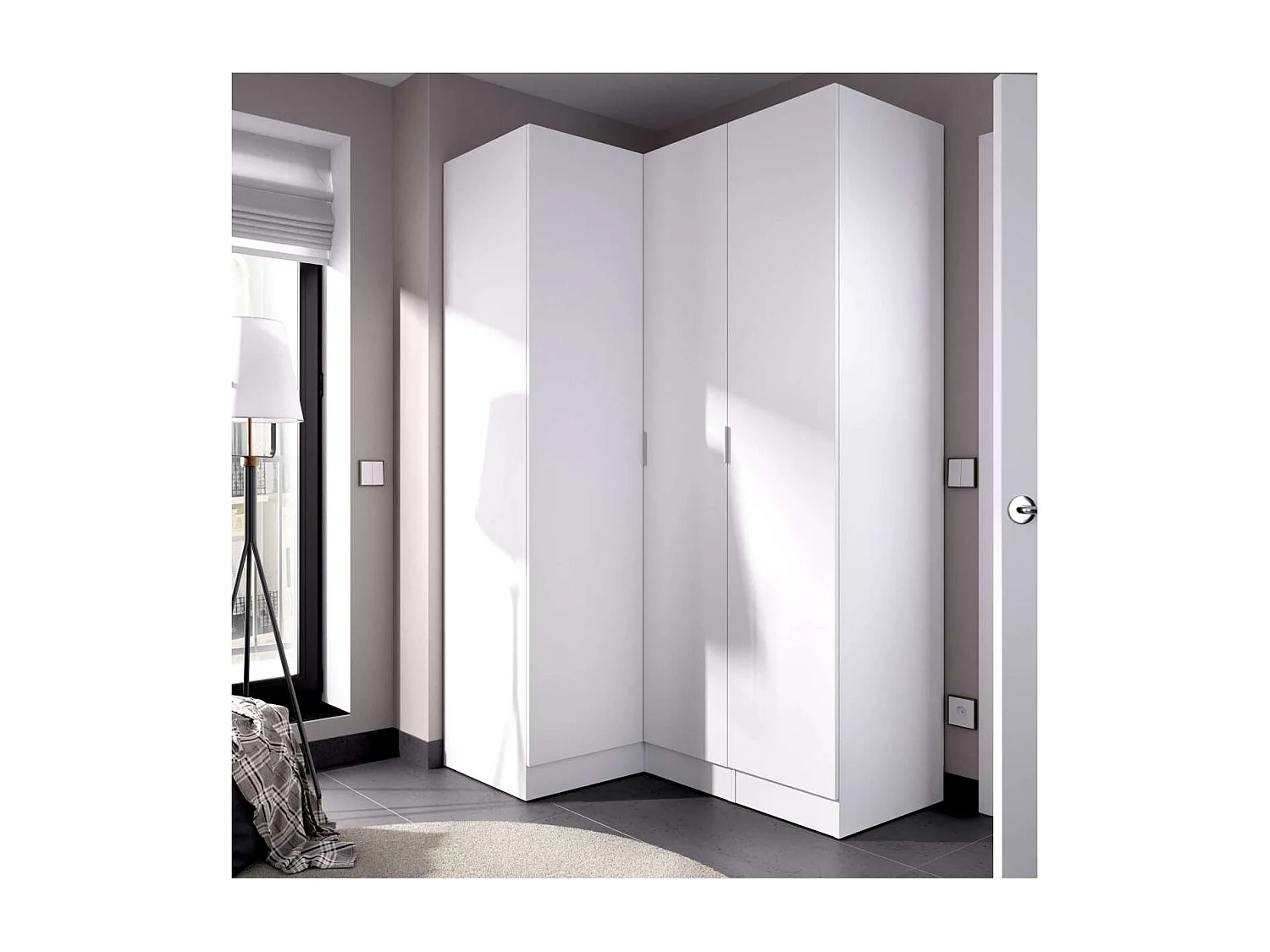 Armario ropero rincón puertas abatibles Jaén IV acabado blanco, 184 cm(alto)133 cm(ancho