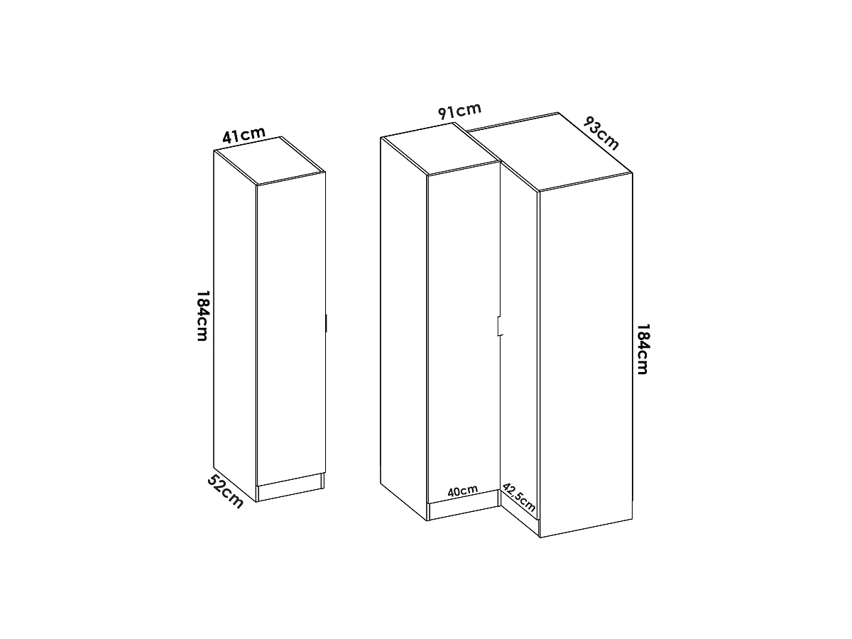 Armario ropero rincón puertas abatibles Jaén IV acabado blanco, 184 cm(alto)133 cm(ancho
