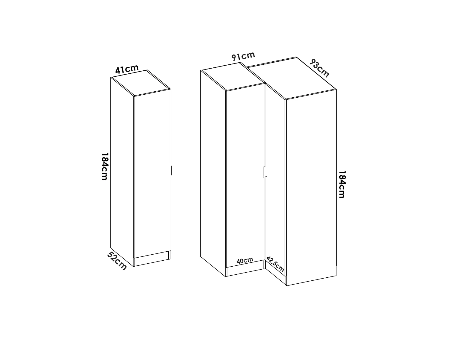 Armario ropero rincón puertas abatibles Jaén IV acabado blanco, 184 cm(alto)133 cm(ancho