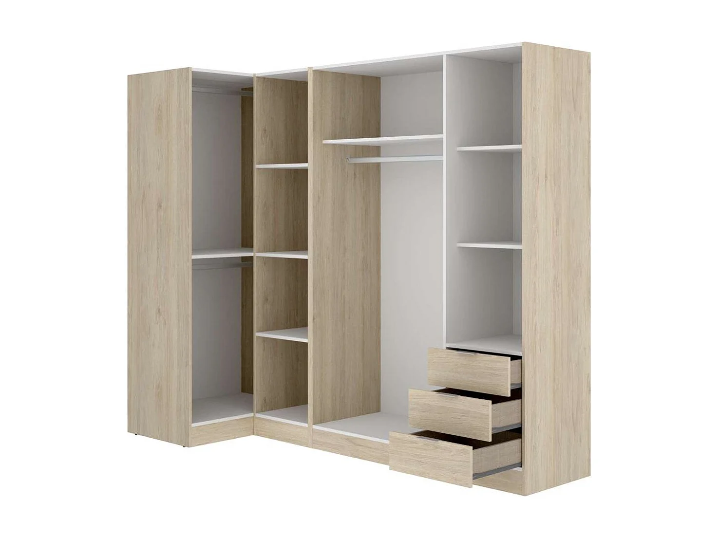 Armario ropero rincón puertas abatibles Jaén I acabado natural, 184 cm(alto)213.5 cm(anc