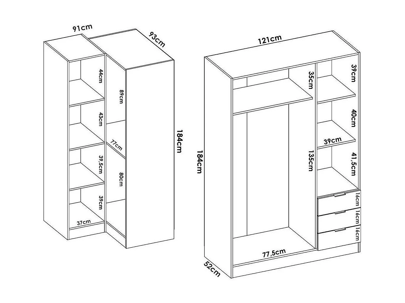 Armario ropero rincón puertas abatibles Jaén I acabado natural, 184 cm(alto)213.5 cm(anc