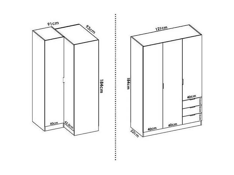 Armario ropero rincón puertas abatibles Jaén I acabado natural, 184 cm(alto)213.5 cm(anc