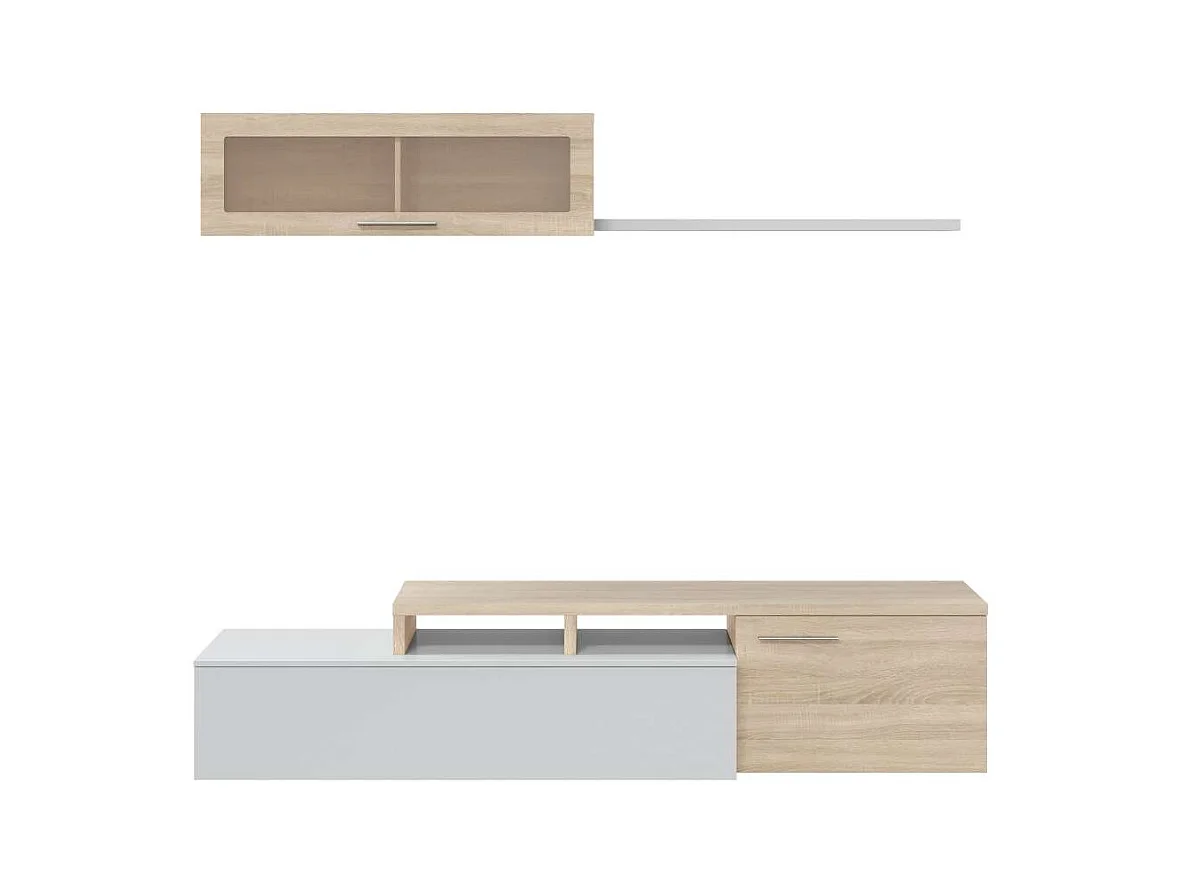 Mueble de salón Nex en roble canadian/ blanco brillo, 200cm(alto) 200cm(ancho) 34cm(largo