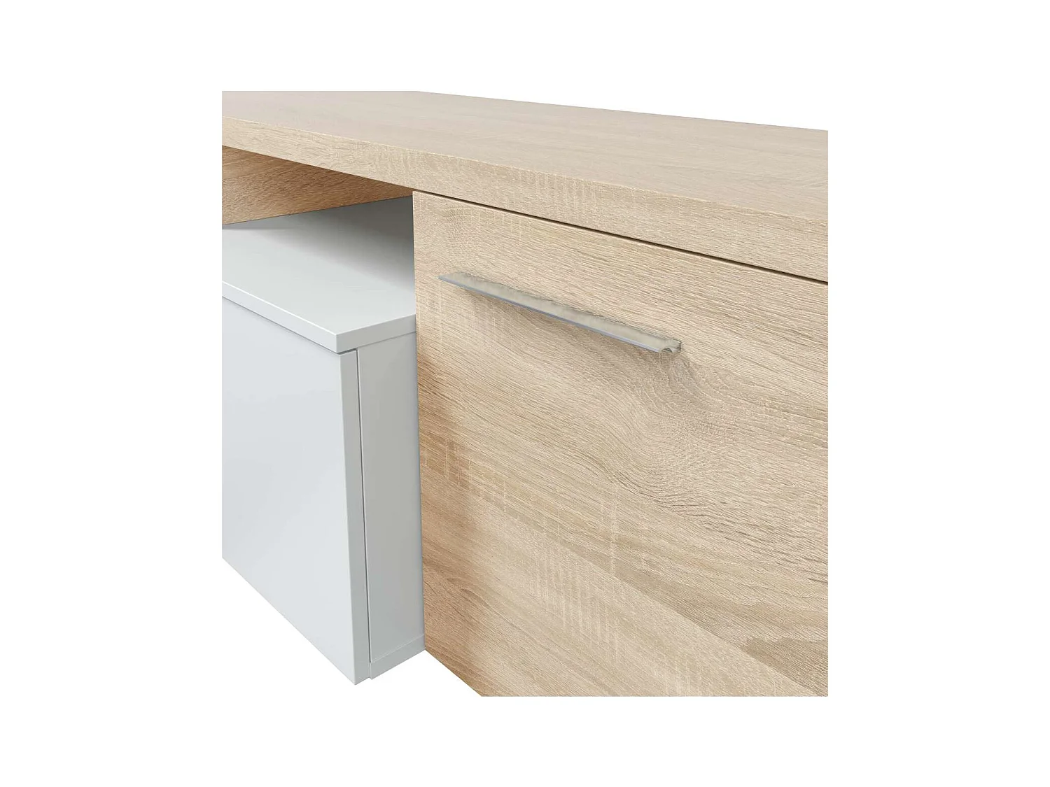 Mueble de salón Nex en roble canadian/ blanco brillo, 200cm(alto) 200cm(ancho) 34cm(largo