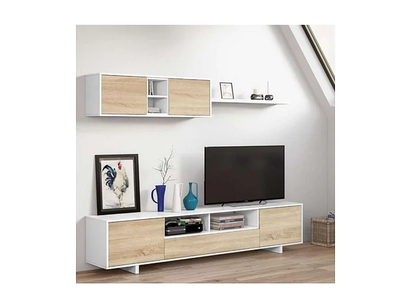 Mueble de salón Sirva en roble canadian/ blanco brillo, 46 cm(alto)200 cm(ancho)41 cm(lar