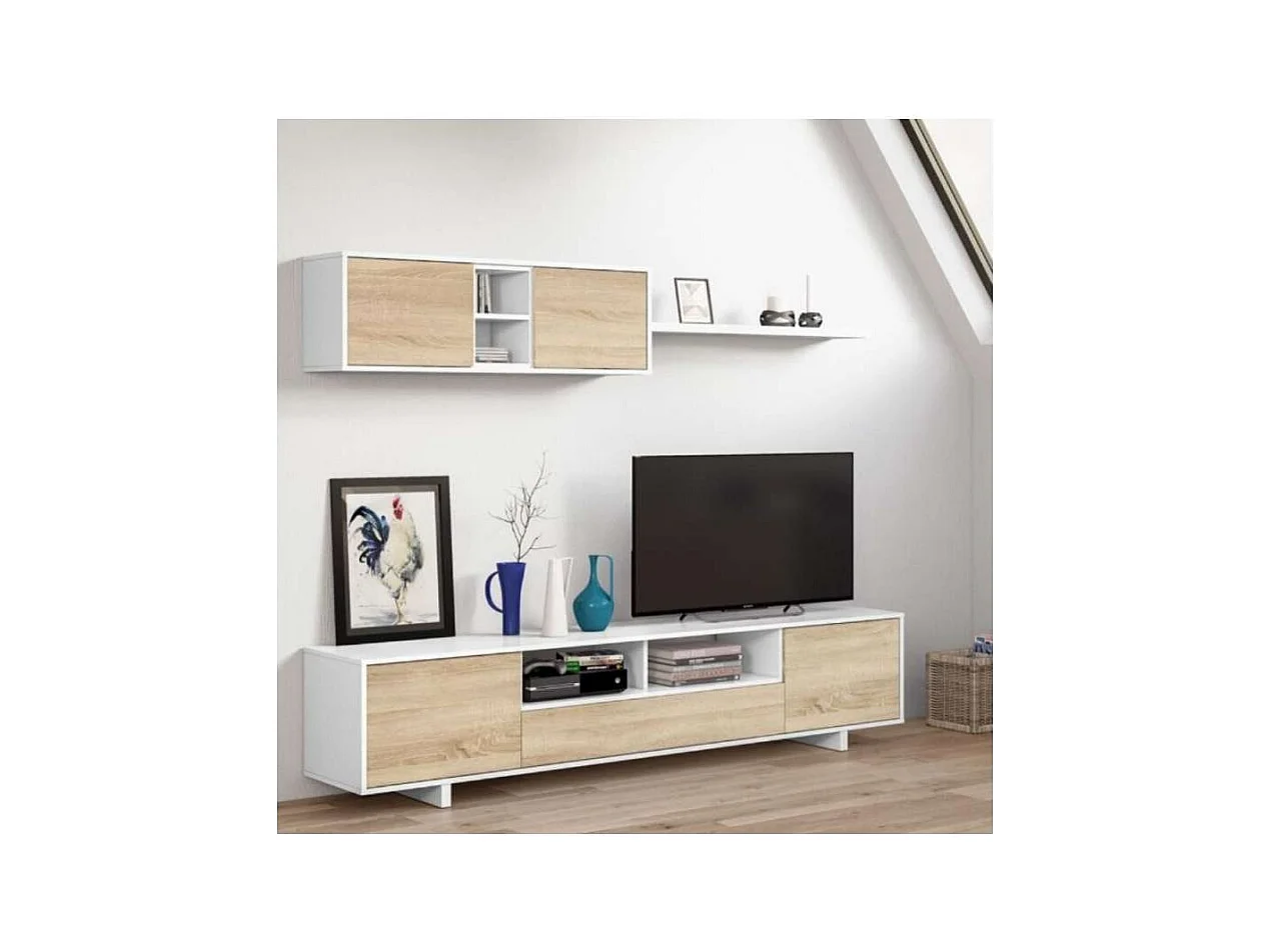 Mueble de salón Sirva en roble canadian/ blanco brillo, 46 cm(alto)200 cm(ancho)41 cm(lar