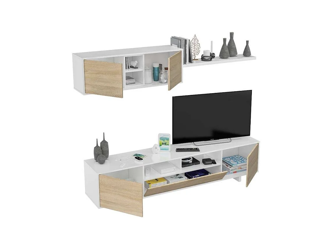 Mueble de salón Sirva en roble canadian/ blanco brillo, 46 cm(alto)200 cm(ancho)41 cm(lar