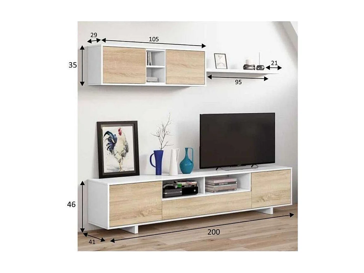 Mueble de salón Sirva en roble canadian/ blanco brillo, 46 cm(alto)200 cm(ancho)41 cm(lar