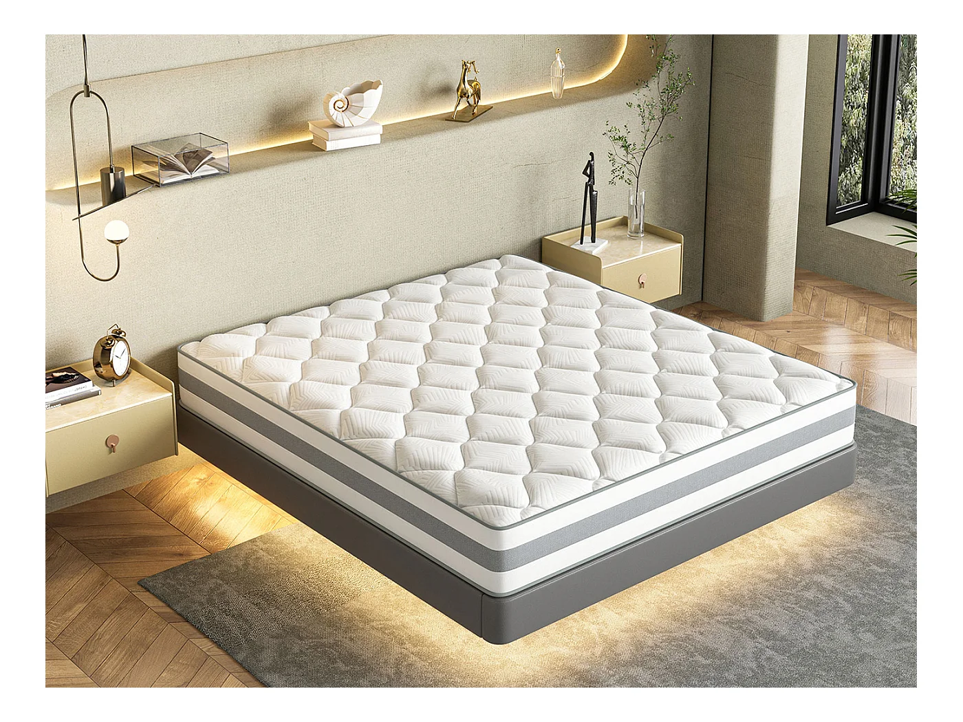 Matelas 160 x 200 cm ressorts ensachés 7 zones, soutien équilibré, mousse confort ép. 25 cm - HOMAVO