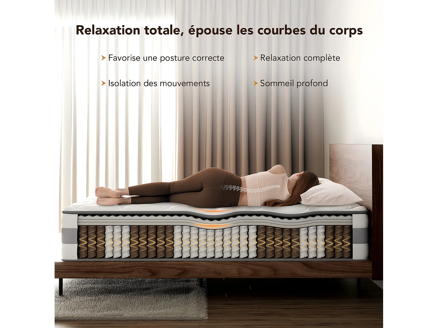 Colchón 160 x 200 cm con muelles ensacados de 7 zonas, soporte equilibrado, espuma confortable grosor 25 cm - HOMAVO