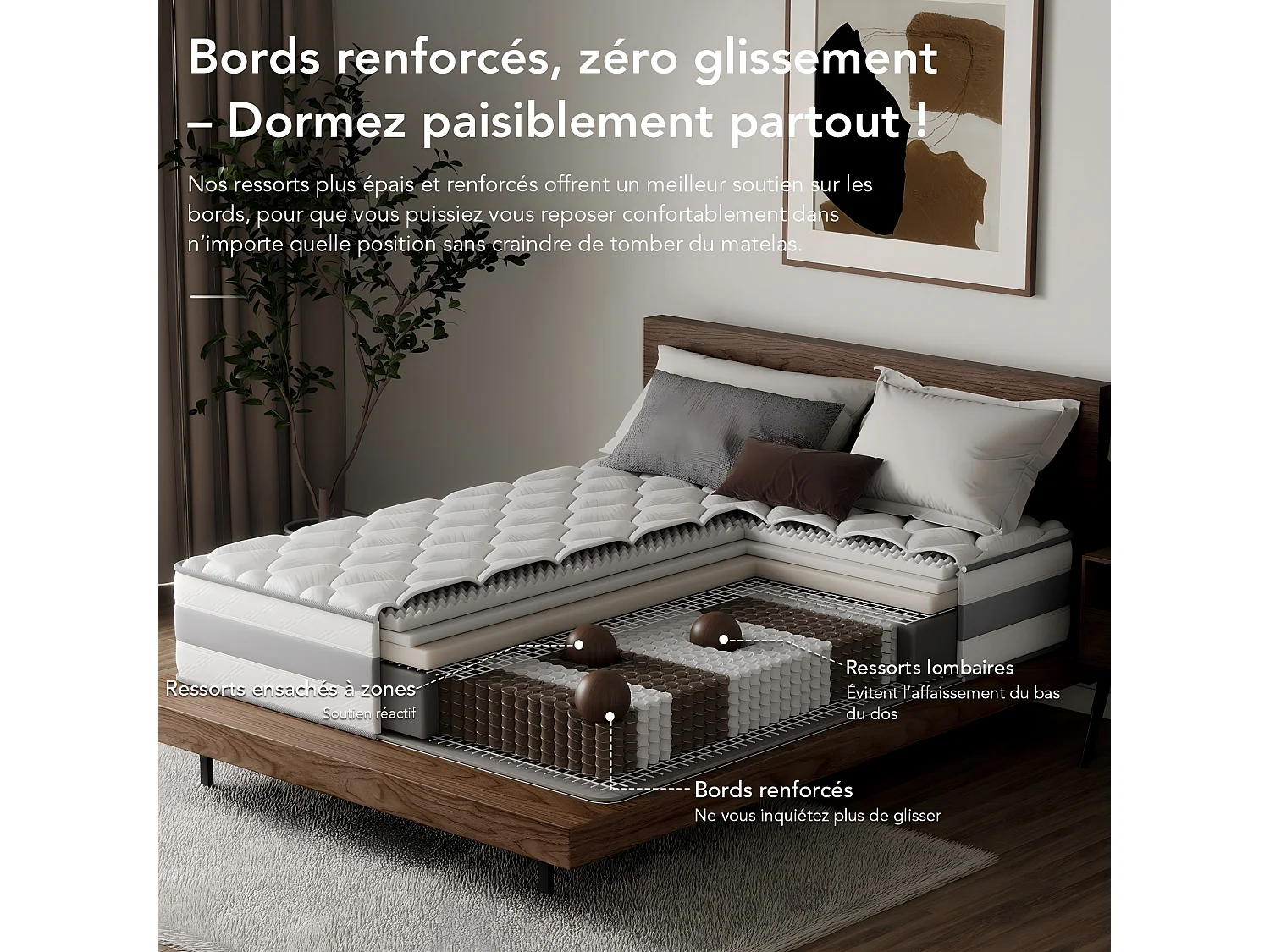 Colchón 160 x 200 cm con muelles ensacados de 7 zonas, soporte equilibrado, espuma confortable grosor 25 cm - HOMAVO