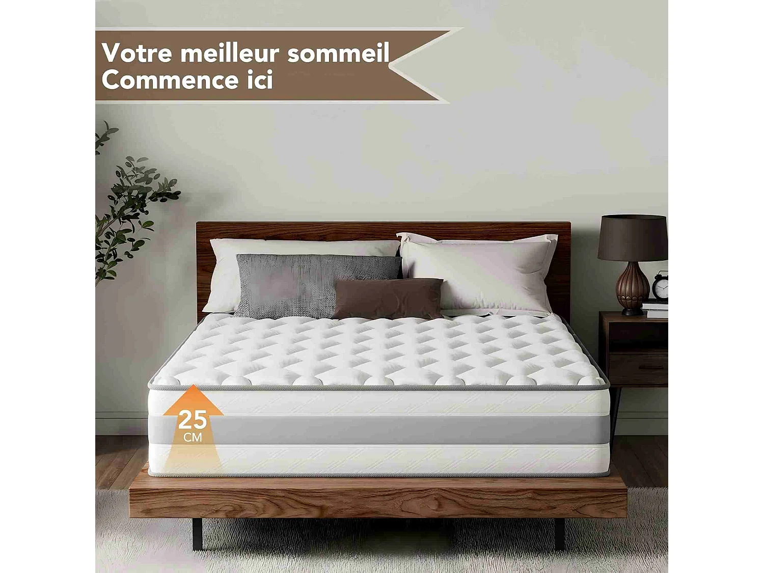 Materasso 140 x 190 cm con molle insacchettate a 7 zone, supporto equilibrato, schiuma confortevole spessore 25 cm - HOMAVO