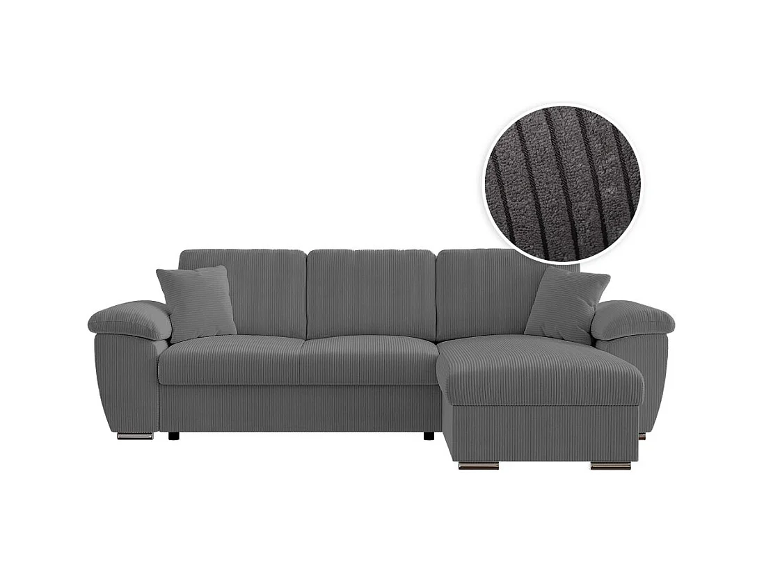 Canapé d'angle ALBERT réversible convertible 4 places avec coffre en velours côtelé - Gris anthracite