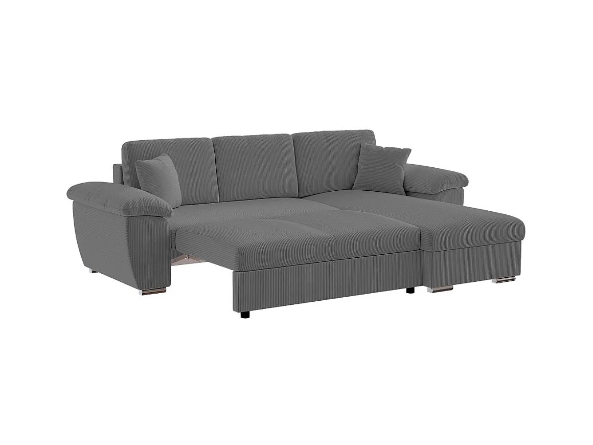 Canapé d'angle ALBERT réversible convertible 4 places avec coffre en velours côtelé - Gris anthracite