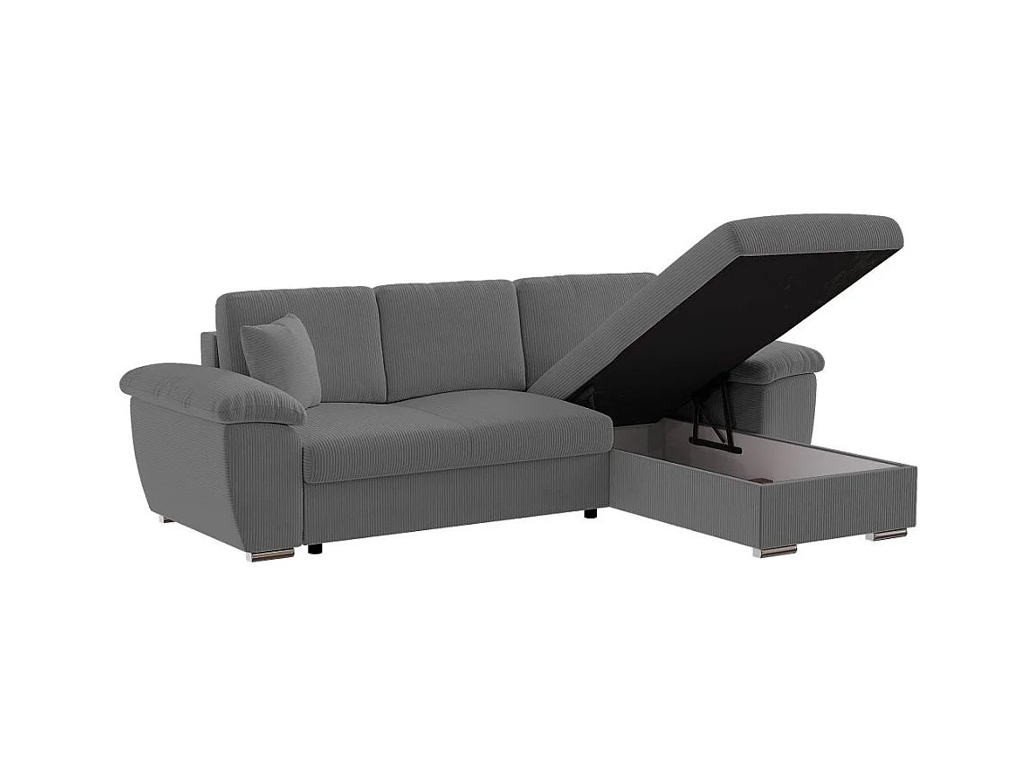 Canapé d'angle ALBERT réversible convertible 4 places avec coffre en velours côtelé - Gris anthracite