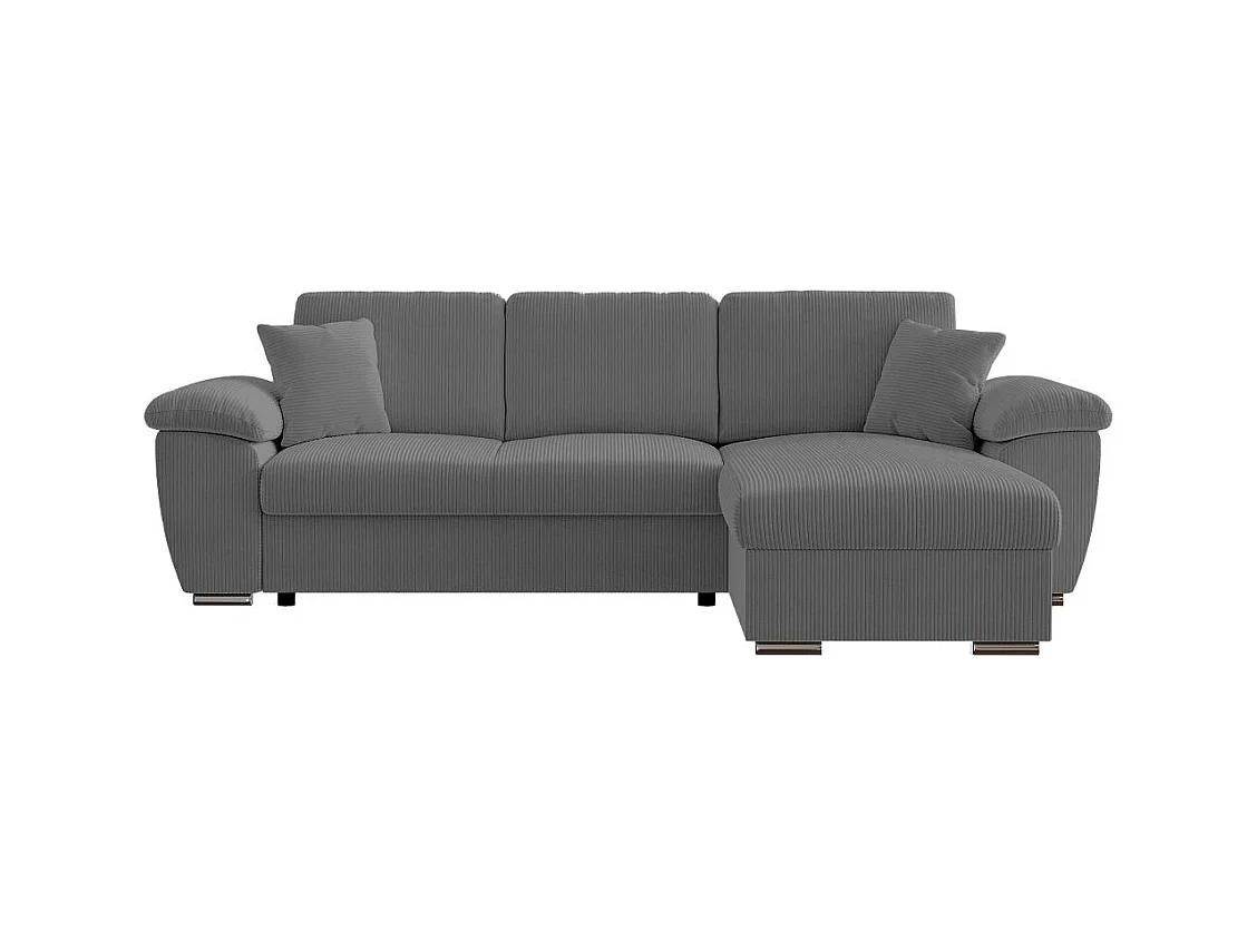 Canapé d'angle ALBERT réversible convertible 4 places avec coffre en velours côtelé - Gris anthracite