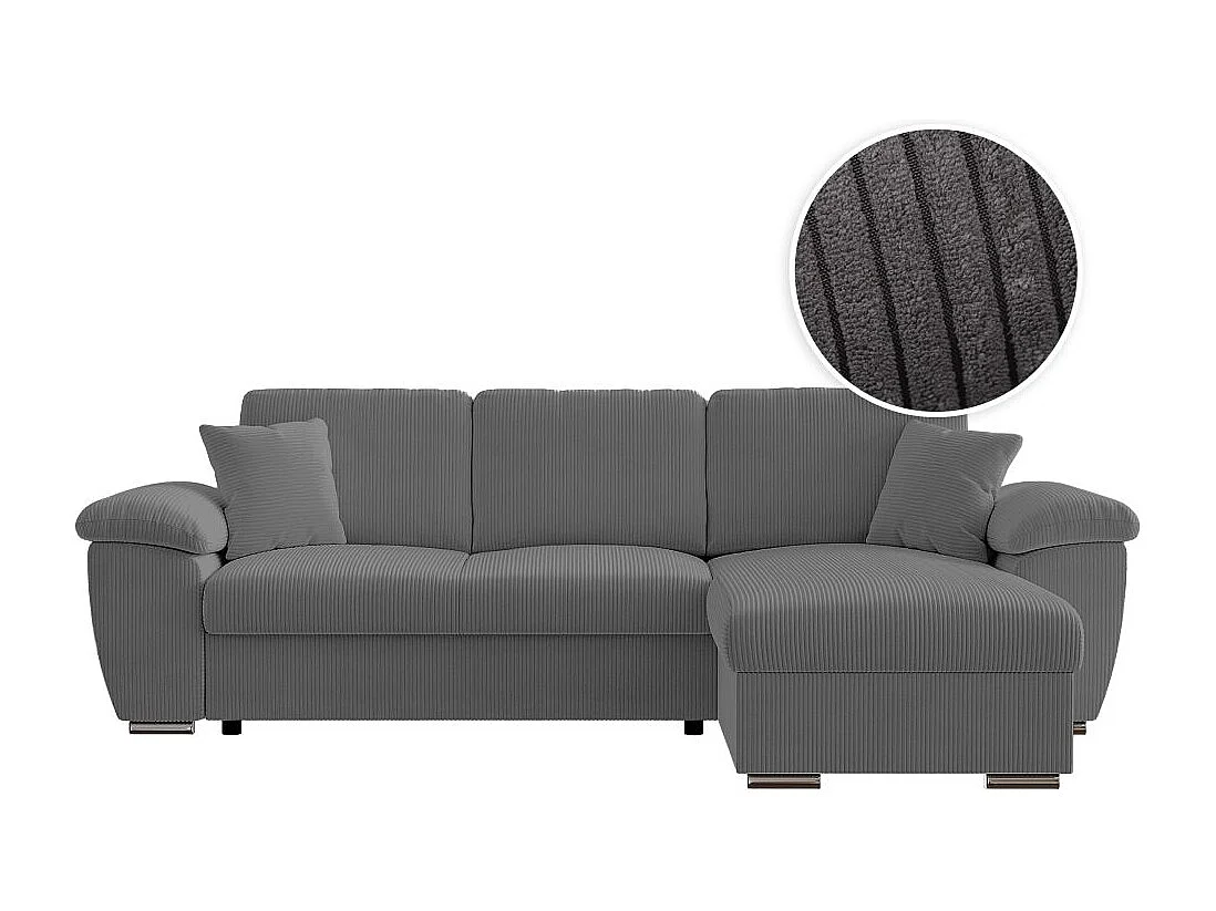 Canapé d'angle ALBERT réversible convertible 4 places avec coffre en velours côtelé - Gris anthracite