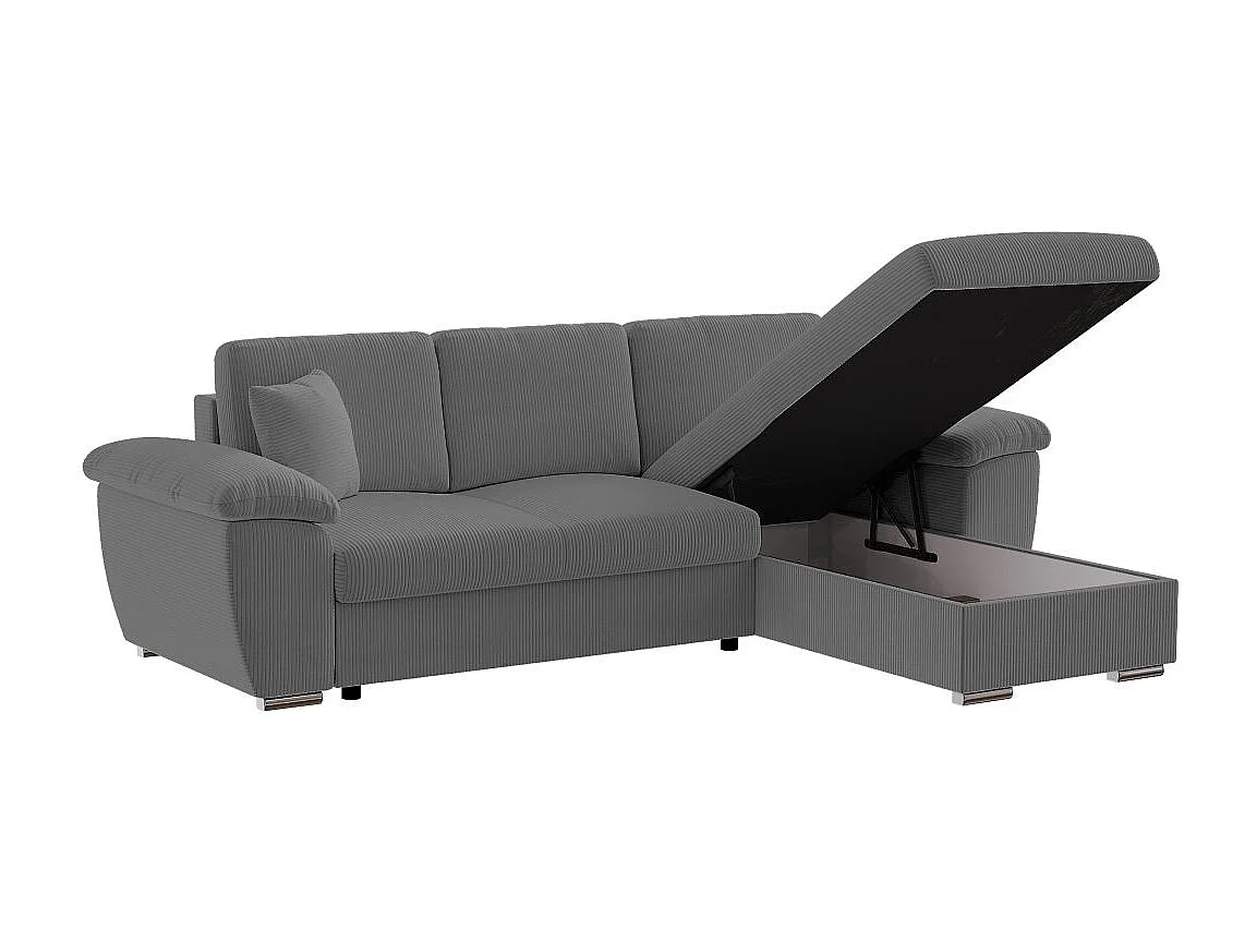 Canapé d'angle ALBERT réversible convertible 4 places avec coffre en velours côtelé - Gris anthracite