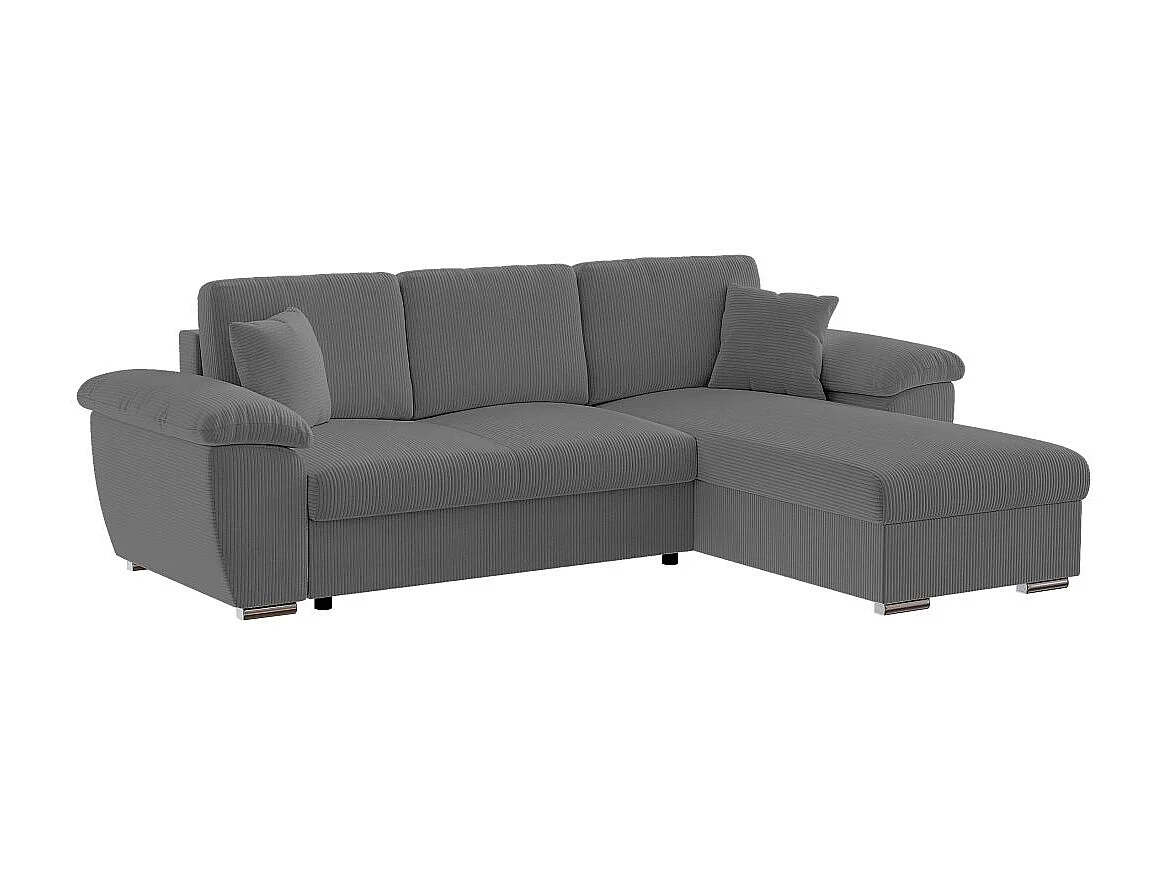 Canapé d'angle ALBERT réversible convertible 4 places avec coffre en velours côtelé - Gris anthracite