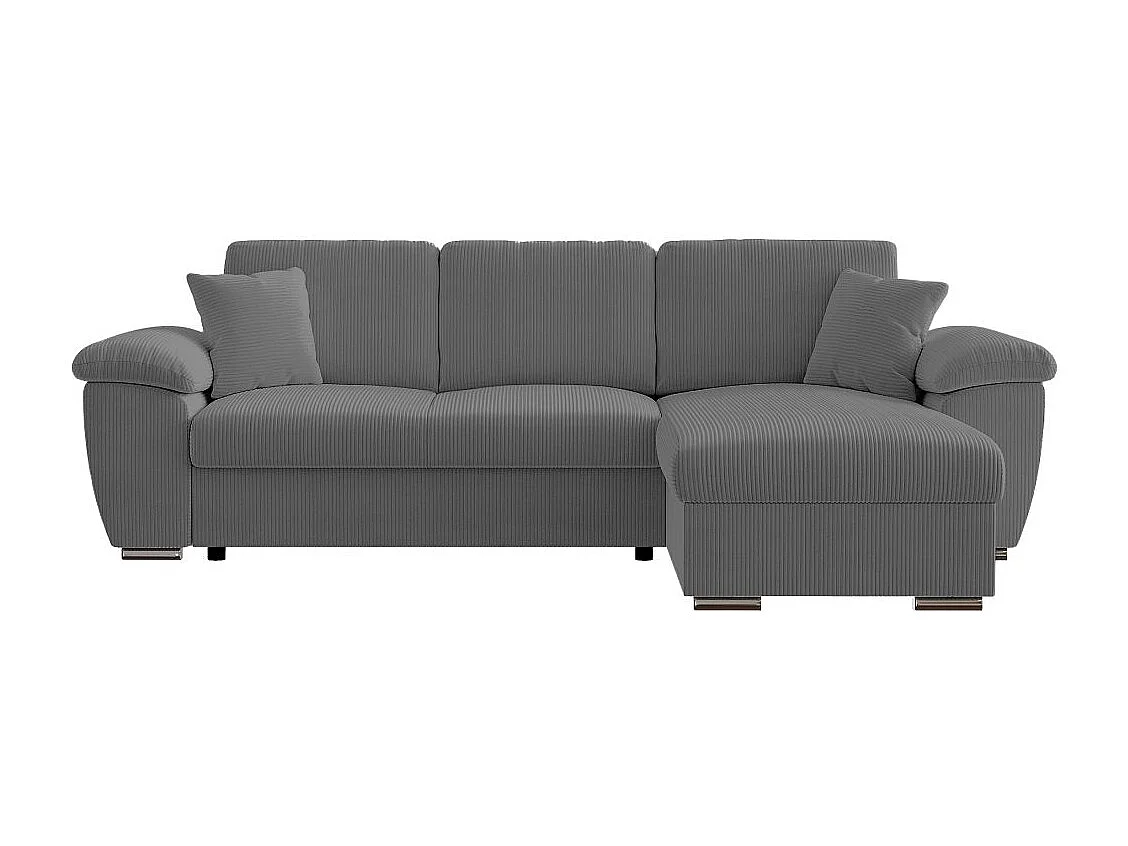 Canapé d'angle ALBERT réversible convertible 4 places avec coffre en velours côtelé - Gris anthracite