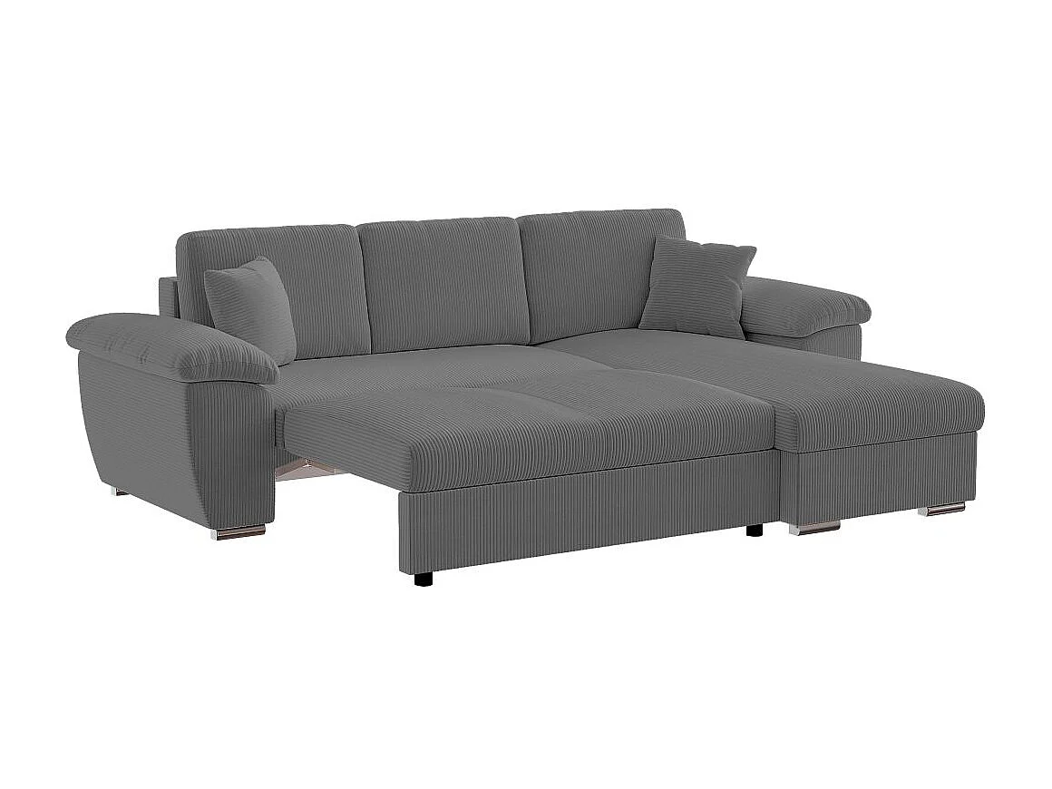 Canapé d'angle ALBERT réversible convertible 4 places avec coffre en velours côtelé - Gris anthracite