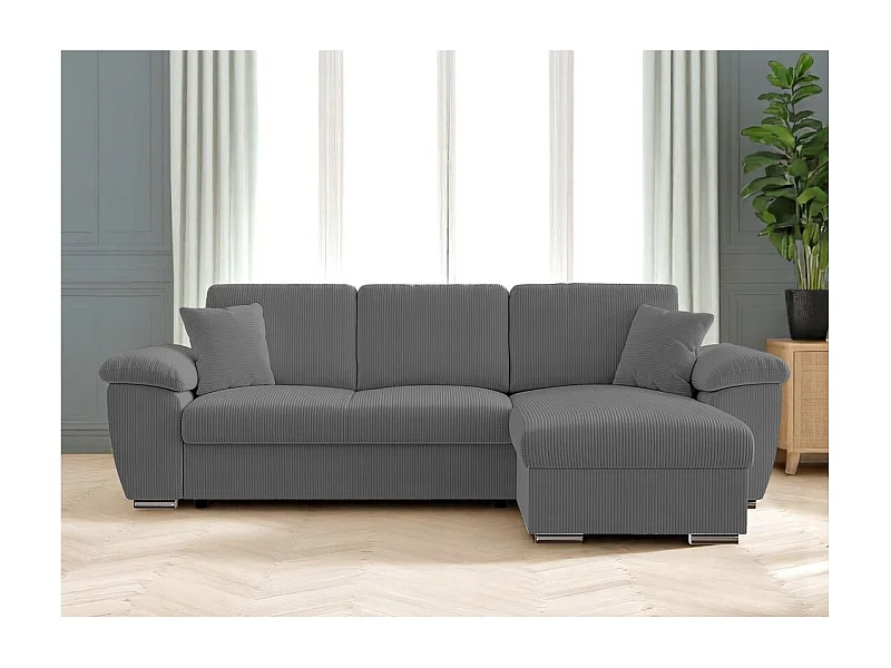 Canapé d'angle ALBERT réversible convertible 4 places avec coffre en velours côtelé - Gris anthracite