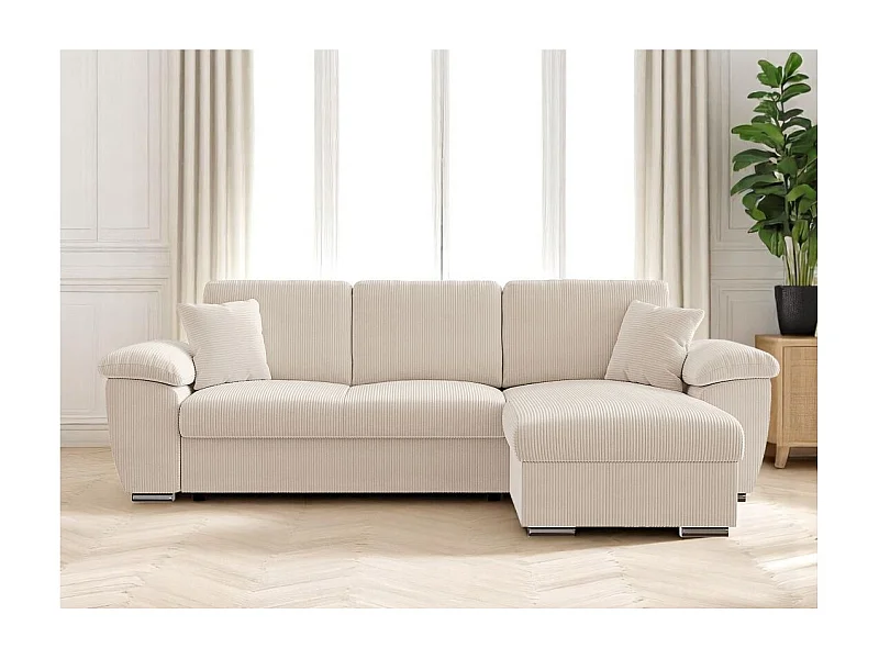 Canapé d'angle ALBERT réversible convertible 4 places avec coffre en velours côtelé - Beige