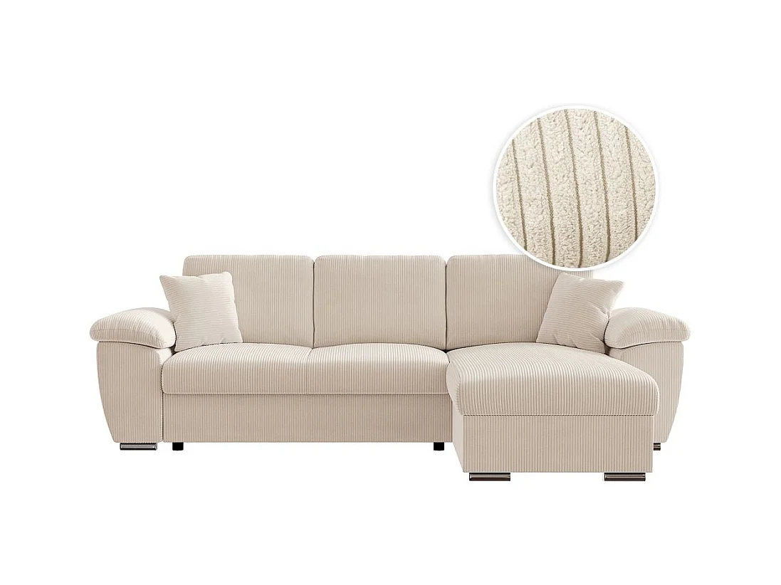 Canapé d'angle ALBERT réversible convertible 4 places avec coffre en velours côtelé - Beige