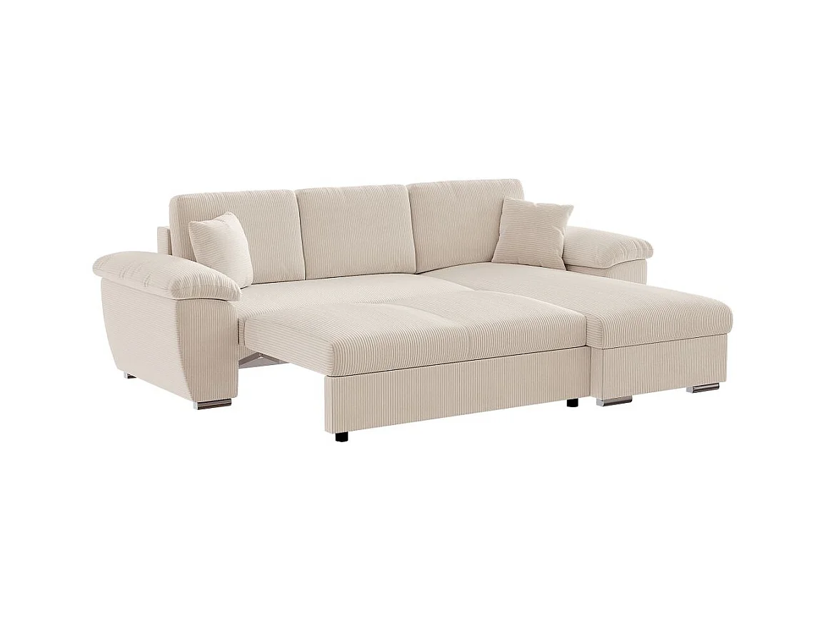 Canapé d'angle ALBERT réversible convertible 4 places avec coffre en velours côtelé - Beige