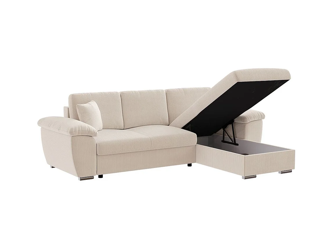 Canapé d'angle ALBERT réversible convertible 4 places avec coffre en velours côtelé - Beige