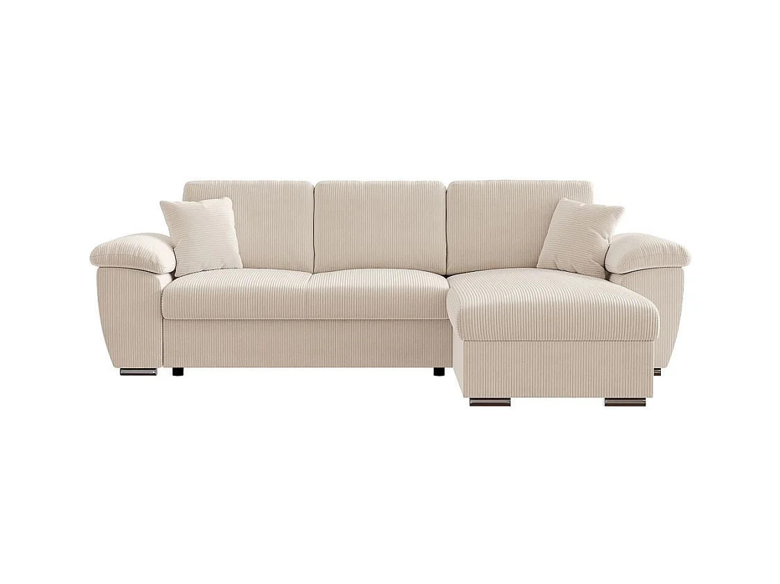 Canapé d'angle ALBERT réversible convertible 4 places avec coffre en velours côtelé - Beige