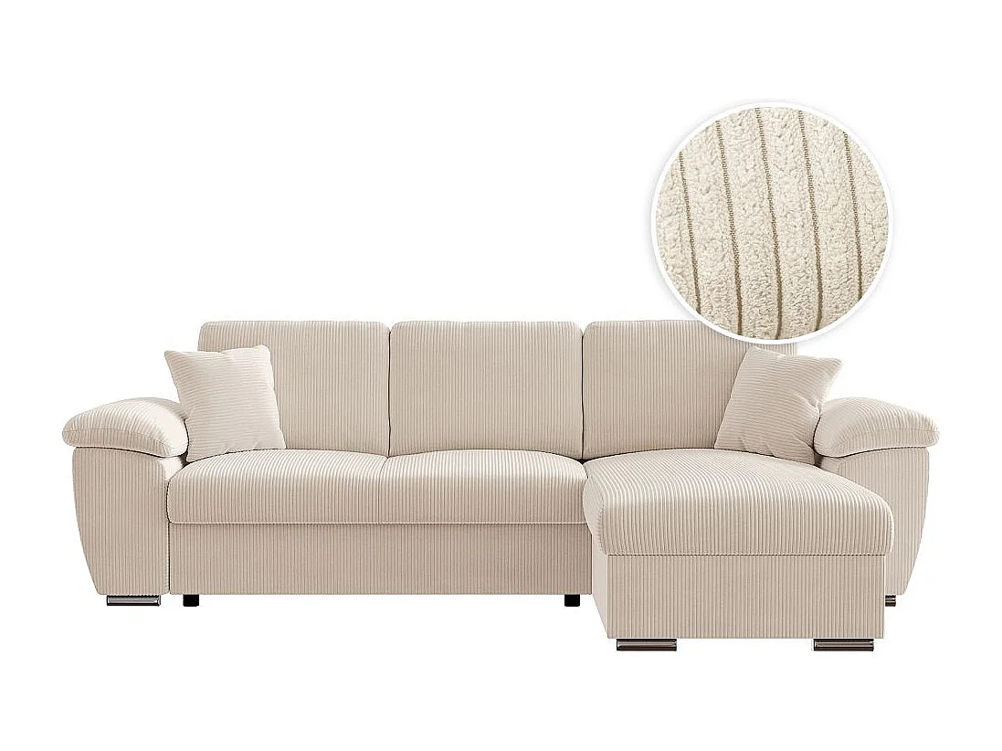 Canapé d'angle ALBERT réversible convertible 4 places avec coffre en velours côtelé - Beige